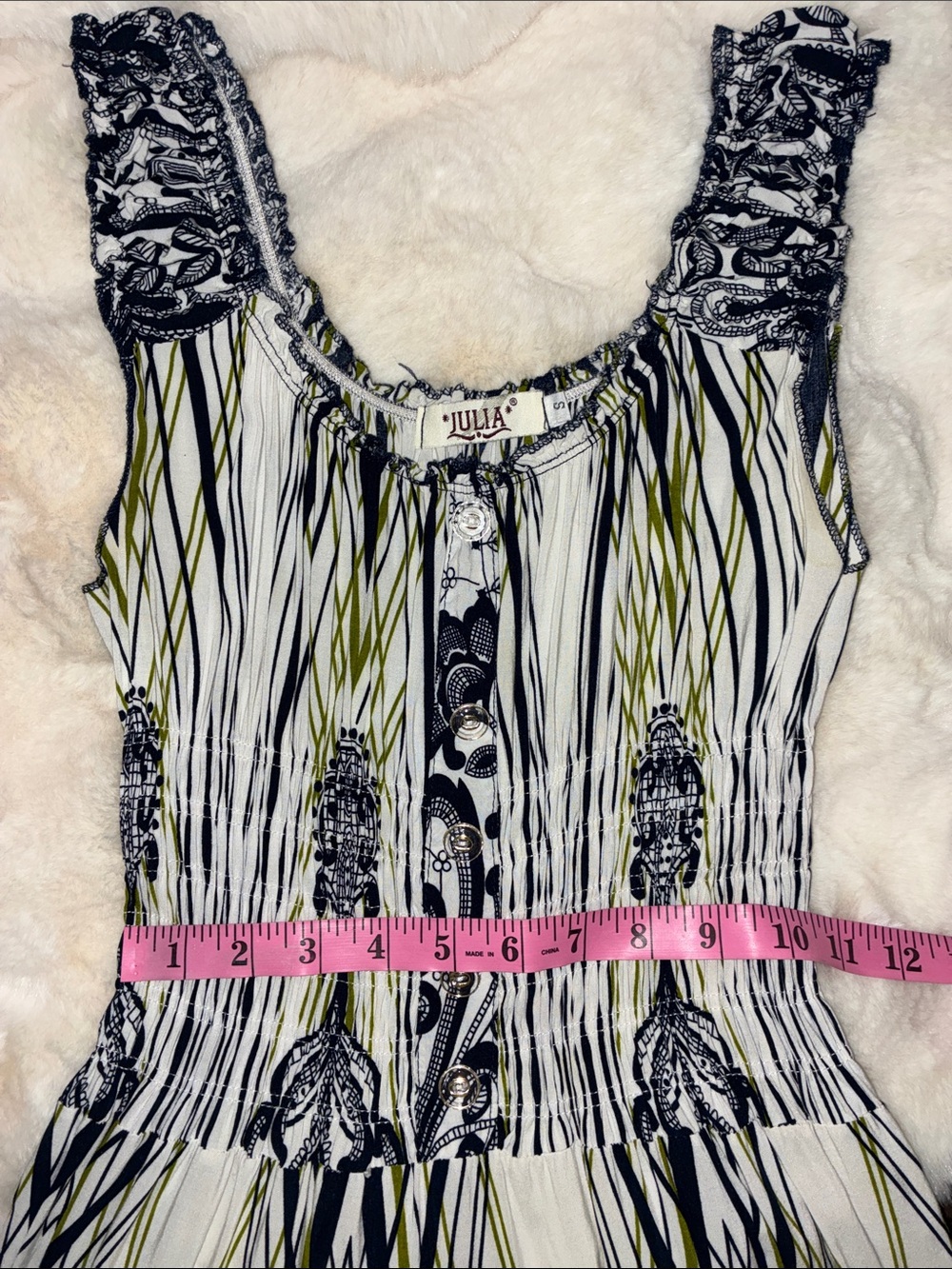 JULIA S Sleeveless Tiered Maxi Dress in Black &White patterned w subtle green - Picture 5 of 16
